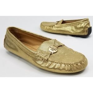 Ralph Lauren Carley Gold Metallic Lizard Loafers